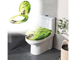 Aufun Toiletbril met Softclose - Groene bamboe - 45 x 38cm - WC-Bril van MDF met Thermohardend Deksel