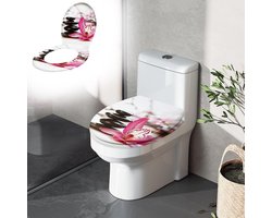 Aufun Toiletbril met Softclose - Rode bloemensteen-kunst - 45 x 38cm - WC-Bril van MDF met Thermohardend Deksel
