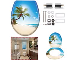 Aufun Toiletzitting, Toiletbri Met Softclosing Mechanisme Wc-Bril Gemaakt Van Mdf AntibacteriÃ«Le Toiletdeksel Gemaakt Van Thermohardend Universele Maat Beach