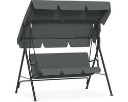 Aufun Tuinschommel 3-Zits Tuinligstoel Schommelbank Metalen Tuinschommel Met Verstelbaar Schuifdak Hangende Schommel Met Ligfunctie (176X110X152Cm, Grijs)