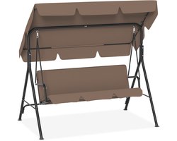 Aufun Tuinschommel 3-Zits Tuinligstoel Schommelbank Metalen Tuinschommel Met Verstelbaar Schuifdak Hangschommel Met Ligfunctie (193 X 110 X 152 Cm, Donkerbruin)
