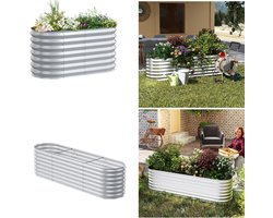 Aufun Verhoogde Plantenbak Metalen Plantenbak Set voor Kruidenbedden, Moestuinen, Plantenbakken, Tuinbakken en Kassen (Gegalvaniseerd, Ovaal, 240 x 60 x 60 cm)