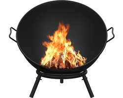 Aufun Zwarte Decoratieve Vuurkorf met Statief 56 cm Diameter - Voor Tuin/Terras/Balkon & Kampvuur