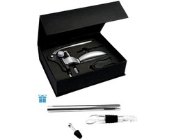 AUM Kurkentrekker de Luxe – 3-delige Wijnopener Set in Geschenkdoos – Aluminium – Incl. Foliesnijder & Reserveschroef – Cadeau voor Wijnliefhebbers – Inclusief GRATIS 3-in-1 Wijnkoeler Staaf (Koelen + Schenken + Afsluiten)