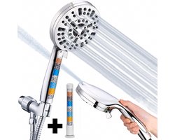 AUM® Luxe Douchekop met Hoge Druk en 2 Douchefilter – 10 Sproeistanden – Ø13cm Regendouche – Waterbesparend & Met 20-Lagen Filter – Chroom/Zilver