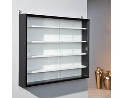Aura® Vitrinekast met Glas - Vitrinekast Hangend - Vitrinekast - Zwart/Wit - 80cm x 10cm x 60cm