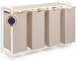 Aura® Wasmand 4 Vakken - Wasmand - Wassorteerder - Beige - Wit - Crème - Bamboe - 111cm x 36cm x 73cm