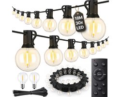 Aurae Buitenverlichting 30 LED - 18 m - Lichtsnoer Buiten en Binnen - Prikkabel met Afstandsbediening - Dimfunctie - Timer - Lichtslinger - Sfeerverlichting
