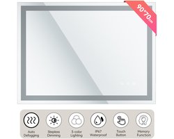 Auralum® - Badkamerspiegel met LED Verlichting - Badkamer Spiegel - Spiegel Badkamer - Spiegel Douche - Dimbaar - Wandspiegel - Badkamer/Make-up spiegel - Anti Condens Douchespiegel - Warm/Neutraal/Koud Wit - 90x70cm