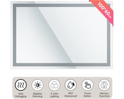 Auralum® - Badkamerspiegel met LED Verlichting - Badkamer Spiegel - Spiegel Badkamer - Spiegel Douche - Dimbaar - Wandspiegel - Badkamer/Make-up spiegel - Anti Condens Douchespiegel - Warm/Neutraal/Koud Wit - 100x60cm