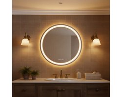 Auralum max - 80CM Ronde Badkamerspiegel Frameloos met LED Verlichting - Dimbaar - Anti-Condens - 3000K/4500K/6500K - Warm/Neutraal/Koud Wit - 80ø cm