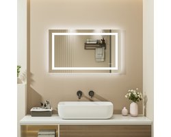 Auralum max - Badkamerspiegel met LED Verlichting - Badkamer Spiegel - Spiegel Badkamer - Spiegel Douche - Dimbaar - Wandspiegel - Badkamer/Make-up spiegel - Anti Condens Douchespiegel - Warm/Neutraal/Koud Wit - 100X60cm