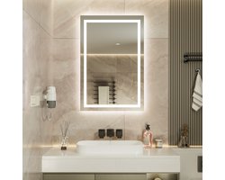 Auralum max - Badkamerspiegel met LED Verlichting - Badkamer Spiegel - Spiegel Badkamer - Spiegel Douche - Dimbaar - Wandspiegel - Badkamer/Make-up spiegel - Anti Condens Douchespiegel - Warm/Neutraal/Koud Wit - 90X60cm