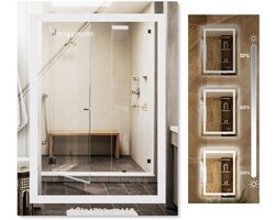 Auralum max® Badkamerspiegel met LED Verlichting - Badkamerspiegel Frameloos - Rechthoekige Wandspiegel - Dimbaar - Anti Condens Douchespiegel - Warm/Neutraal/Koud Wit - 80x60CM