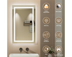 Auralum max - Badkamerspiegel met LED Verlichting - Dimbaar - Wandspiegel - Badkamer/Make-up spiegel - Anti Condens Douchespiegel - Warm/Neutraal/Koud Wit - 100X60cm