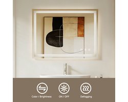 Auralum max Badkamerspiegel met verlichting - Badkamerspiegel Frameloos - Dimbaar - Anti-Condens - 3000K/4500K/6500K - Warm/Neutraal/Koud Wit - 80x60cm