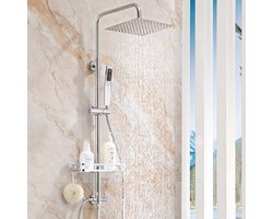 Auralum Max Douche Set - Regendouche Zonder Kraan - 10 inch Douchekop - Met Handdouche en plankje - Duurzame Messing Omsteller - Verstelbare Hoogte - Waterbesparend - Chroom