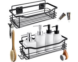 Auralum max Doucherek - 2 laags Set - Doucherek zonder boren - Zelfklevend - doucherekje Met 2 Haken - Doucherek Hangend - Badkamerrek - Zwart