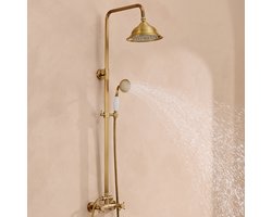 Auralum Max Doucheset Opbouw Compleet - Regendouche Rond Ø 20 cm - Design Douchesysteem - Met handdouche - Retro stijl - Antiek/Messing - Waterbesparend - Goud
