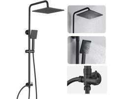 Auralum Max Doucheset - Regendouche en Handdouche - Verstelbare Hoogte 74-109 cm - Ø 25.4 cm - Met Omstelling voor Wandmontage - Waterbesparend - Zwart