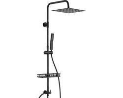 Auralum Max Douchesysteem - Douche Set - Regendouche Ø 25 cm - Met Handdouche en Plankje - Verstelbare Hoogte 72-110 cm - Duurzame Messing Omsteller - Zwart