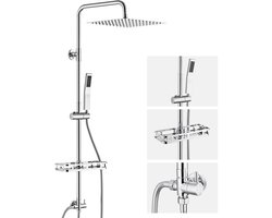 Auralum Max Douchesysteem Met Plankje - Chroom Doucheset - RVS Regendouche - 10 inch Douchekop - Verstelbare Hoogte 72-110 cm - Duurzame Messing Omsteller - Chroom