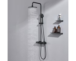 Auralum max - Douchesysteem Met Thermostaat - Waterbesparend - Zwart - Doucheset - 9 inch Douchekop - Inclusief Thermostaatkraan