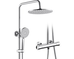 Auralum Max douchesysteem met Thermostaatkraan - Doucheset - 10 inch Douchekop - Regendouche en Handdouche - Waterbesparend - Thermostatische Mengkraan - Chroom