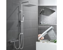 Auralum Max Douchesysteem - Regendouche Ø 25 cm - Met Vierkant Handdouche - Doucheset - Verstelbare Hoogte 72-110 cm - Regendoucheset - Waterbesparend - Chroom