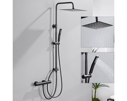 Auralum Max Douchesysteem - Regendouche Ø 30 cm - Met Vierkant Handdouche - Zwart Doucheset - Verstelbare Hoogte 72-110 cm - Regendoucheset - Waterbesparend - Matte Zwart