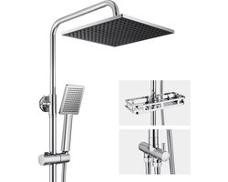 Auralum Max Douchesysteem Regendouche - Roestvrijstalen Doucheset - Handdouche - Inclusief Badkamerrek - Duurzame Messing Omsteller voor Badkamer - Chroom