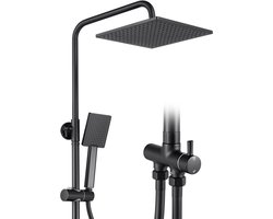 Auralum Max Douchesysteem Regendouche - Roestvrijstalen Doucheset - Handdouche - Inclusief Badkamerrek - Duurzame Messing Omsteller voor Badkamer - Zwart