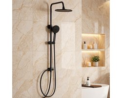 Auralum Max Douchesysteem - Regendouche - Zwart Doucheset - 10 inch Douchekop - 4-Functie Handdouche - RVS - Verstelbare Hoogte 74-112cm - Duurzame Messing Omsteller - Zwart