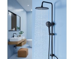 Auralum Max Douchesysteem - Roestvrijstalen Doucheset - Regendouche en Handdouche - 4 Standen Handdouche - Duurzame Messing Omsteller - Zwart