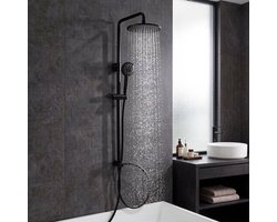 Auralum Max Douchesysteem Rond - Regendouche set met Verstelbare Hoogte - 75-110 cm - Ø 22 cm Ronde Hoofddouche - Geschikt voor Bad & Lagedruk - Zwart