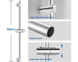Auralum Max Glijstang - 90 cm - Verstelbaar - Universal Douchestang - Douche Glijstang - Ronde wandvoet - Chroom