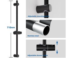 Auralum Max Glijstang Douche - φ22mm - Flexibel & 360° Draaibaar - 70 cm - Wandmontage via Schroeven - Zwart
