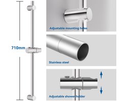 Auralum max Glijstang - Universal Douchestang - 70 cm - Wandmontage - Verstelbaar en Draaibare Douchekophouder - Chroom