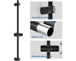 Auralum Max Glijstang - Universal Douchestang - 90 cm - Roestvrij staal - Gegalvaniseerde afwerking - Ronde wandvoet - Zwart