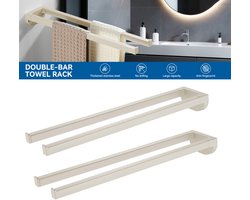 Auralum max Handdoekrek - 2-armig Handdoekhouder - Handdoekrek Badkamer - Handdoekrek Beige - Zonder Boren - 2 stuks