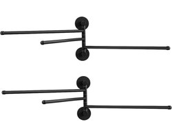 Auralum max Handdoekrek Badkamer (2 Set）- 3-armig Handdoekhouder 40CM - Handdoekstang - Handdoekenrek badkamer - Draaibaar - 180 graden verstelbaar - Zwart