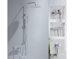 Auralum Max Luxe Regendoucheset - Glijstangset met Messing Omsteller - 25 cm RVS Ronde Douchekop & Handdouche - Zonder thermostaatkraan - Chroom
