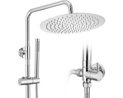 Auralum Max Luxe Regendoucheset - Glijstangset met Messing Omsteller - 30 cm RVS Ronde Douchekop & Handdouche - Zonder thermostaatkraan - Chroom