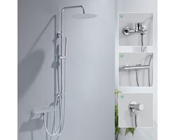 Auralum Max Luxe Regendoucheset - Glijstangset met Messing Omsteller - 30 cm RVS Ronde Douchekop & Handdouche - Zonder thermostaatkraan - Chroom