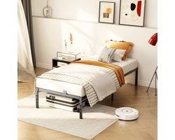 Auralum MAX Metalen Bed 90x200 cm - Minimalistisch Bedframe - Stevig - Stil - Anti Slip - Grote Opbergruimte - Schroefloze Montage - IJzeren Bed - Duurzaam - Roestvrij - Ideaal voor Kleine Woningen Kinderkamers en Logeerkamers