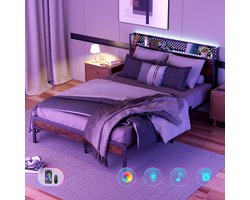 Auralum MAX Metalen Bedframe - Eenpersoonsbed 140x190 cm - Heavy Duty Metalen Bedframe - Metalen Bed Met LED Verlichting - Hoofdbord met Opbergruimte - USB Poorten - Type C - Draagkracht 480kg