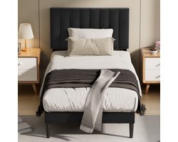 Auralum Max Metalen Bedframe - Gestoffeerd Hoofdbord Zwart - Eenpersoonsbedden 90x200 CM - Verstelbaar Hoofdbord - Opbergruimte Onder Het Bed - Draagkracht 260 kg (Zonder matras)