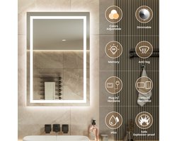 Auralum max - Rechthoek Badkamerspiegel Frameloos met LED Verlichting - Dimbaar - Anti-Condens - 2700K/4000K/6000K - Warm/Neutraal/Koud Wit - 90X60cm