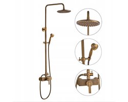 Auralum Max Regendouche - Antiek Messing Doucheset - Retro Koperen Regendoucheset - Hoogte Verstelbaar 96-135 cm - Wandmontage - Mengkraan - Waterbesparend