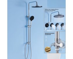 Auralum Max Regendouche Chroom - RVS Doucheset - Ø 25CM Douchesysteem - Handdouche met 4 Functions - Duurzame Messing Omsteller voor Badkamer - Wandmontage - Waterbesparend